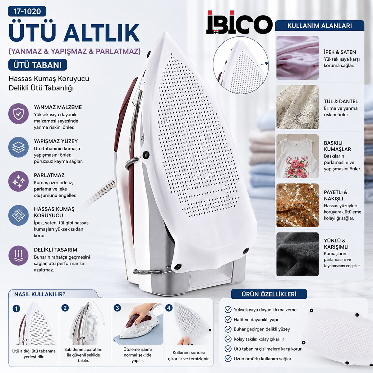 DURABLE NONSTİCK ÜTÜ ALTLIK YANMAZ - YAPIŞMAZ - PARLATMAZ ÜTÜ TABANI