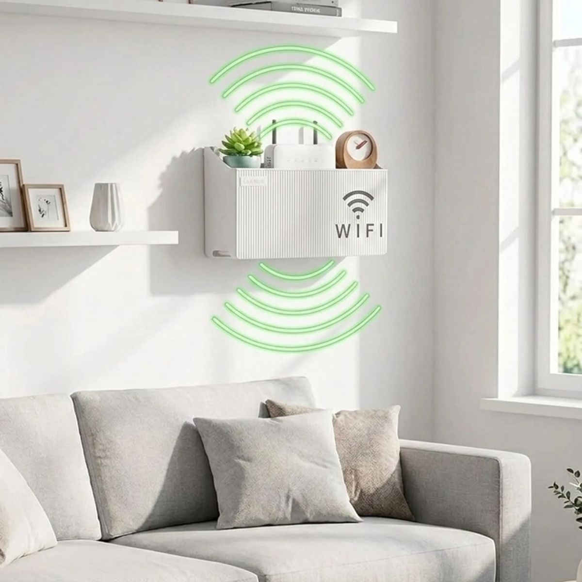 Duvar Tipi Wi-Fi Modem Saklama Kutusu(Beyaz) – Kablo Düzenleyici Router Raf Organizer