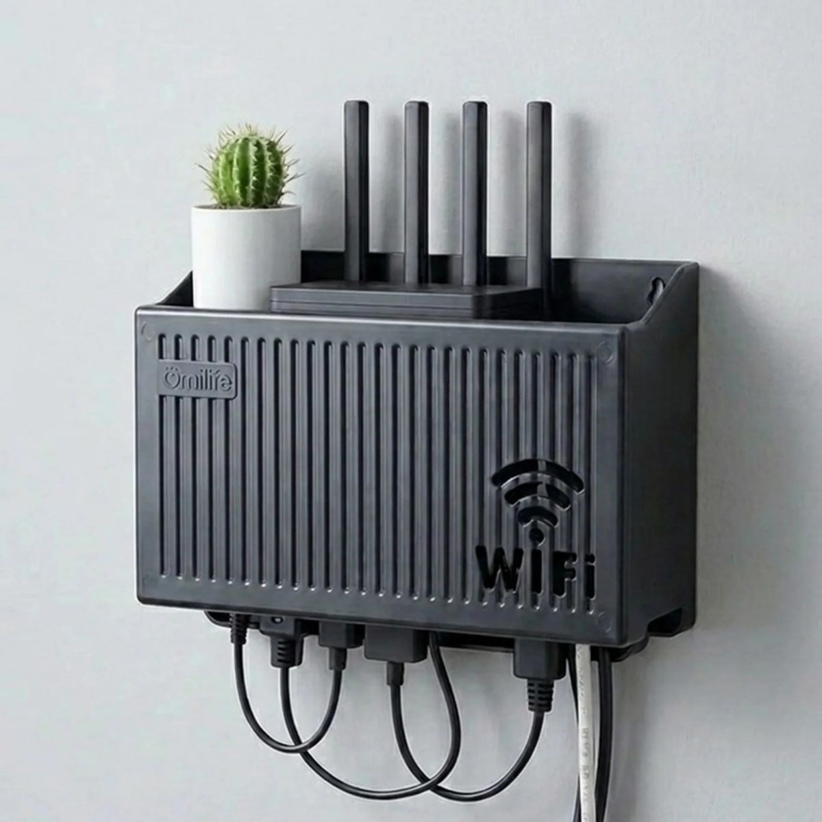 Duvar Tipi Wi-Fi Modem Saklama Kutusu(Siyah) – Kablo Düzenleyici Router Raf Organizer
