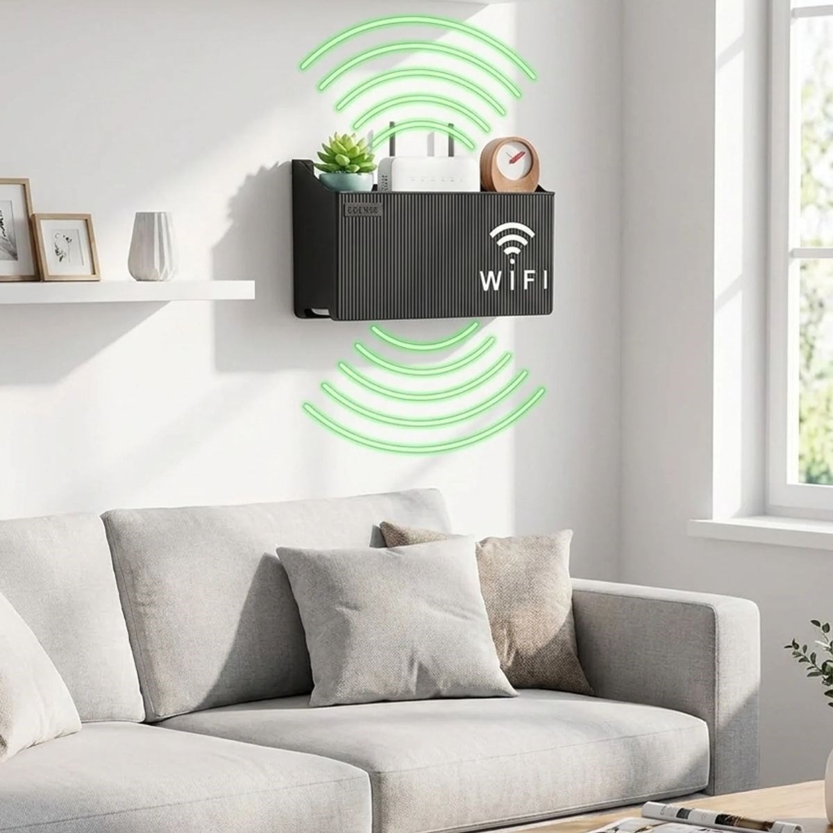 Duvar Tipi Wi-Fi Modem Saklama Kutusu(Siyah) – Kablo Düzenleyici Router Raf Organizer