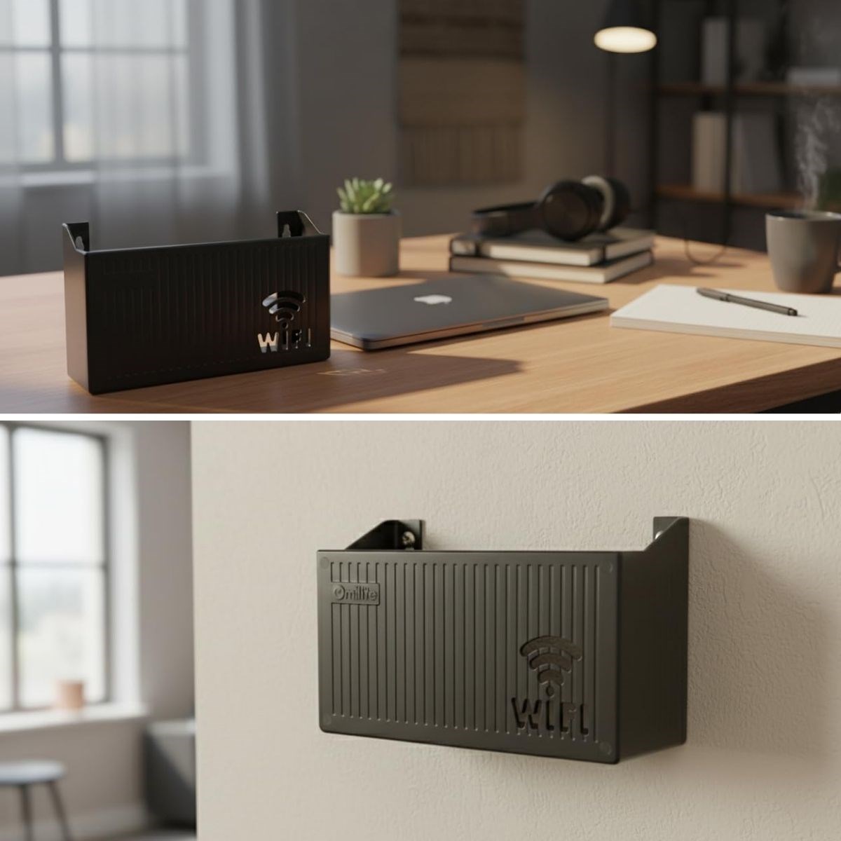 Duvar Tipi Wi-Fi Modem Saklama Kutusu(Siyah) – Kablo Düzenleyici Router Raf Organizer