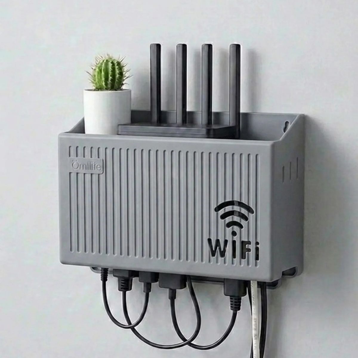Duvar Tipi Wi-Fi Modem Saklama Kutusu(Gri) – Kablo Düzenleyici Router Raf Organizer