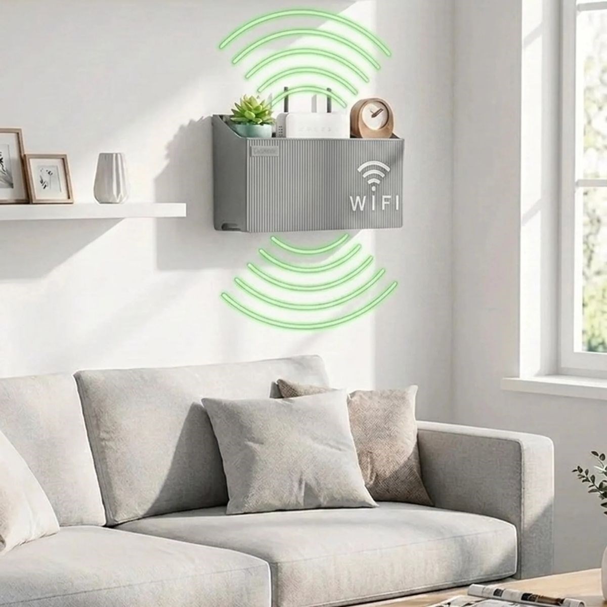 Duvar Tipi Wi-Fi Modem Saklama Kutusu(Gri) – Kablo Düzenleyici Router Raf Organizer