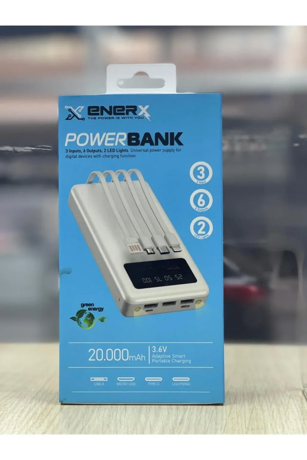 Enerx ENR-P20DC 20000 mAh 2.1 Amper Dahili Kablolu Powerbank Siyah