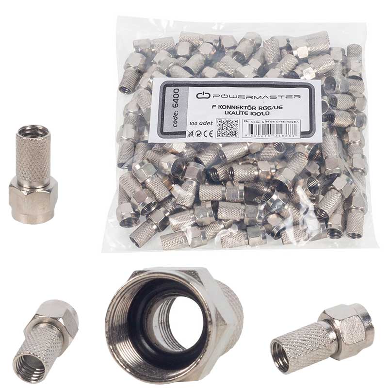 F KONNEKTÖR RG6/U6 22MM SİYAH CONTALI 1.KALİTE 100LÜ  --- POŞET --- (6500 MUADİL)