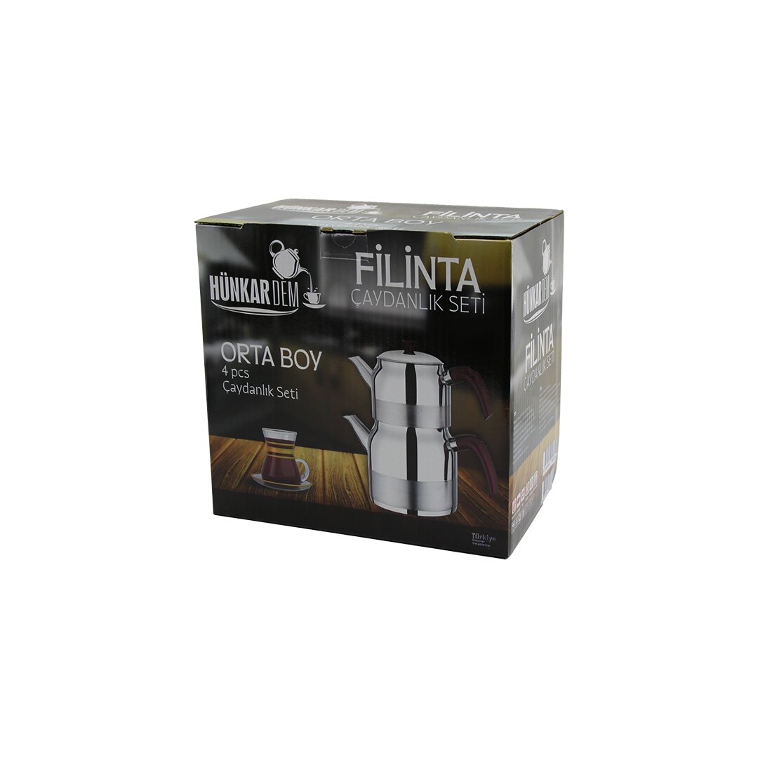 FİLİNTA ORTA BOY ÇELİK ÇAYDANLIK SETİ ÇİFT KAPAKLI RENKLİ BAKALİT KULP ÜST DEMLİK: 1.25LT - ALT SULUK: 2.25LT KENDİNDEN SÜZGEÇLİ