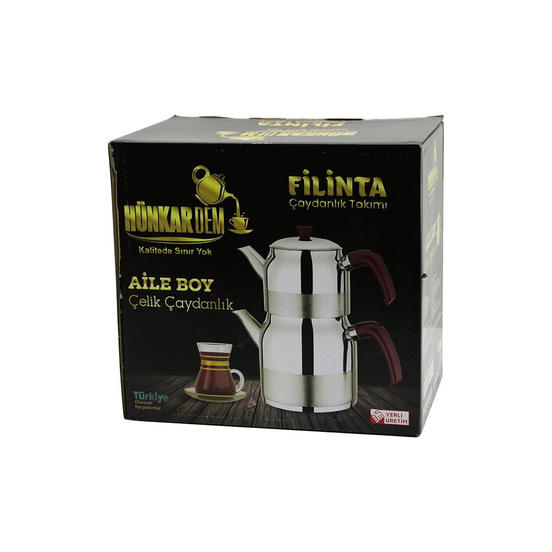 FİLİNTA AİLE BOY ÇELİK ÇAYDANLIK SETİ ÇİFT KAPAKLI RENKLİ BAKALİT KULP ÜST DEMLİK: 1.5LT - ALT SULUK: 3LT KENDİNDEN SÜZGEÇLİ