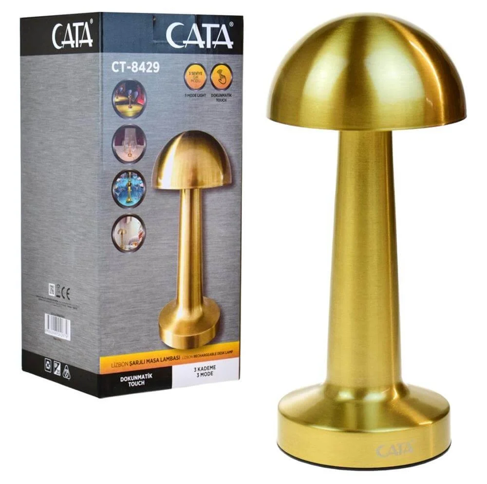 GOLD Mantar Lamba CT-8429 Lizbon 3 Renk Şarjlı Masa Lambası