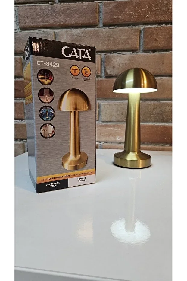 GOLD Mantar Lamba CT-8429 Lizbon 3 Renk Şarjlı Masa Lambası