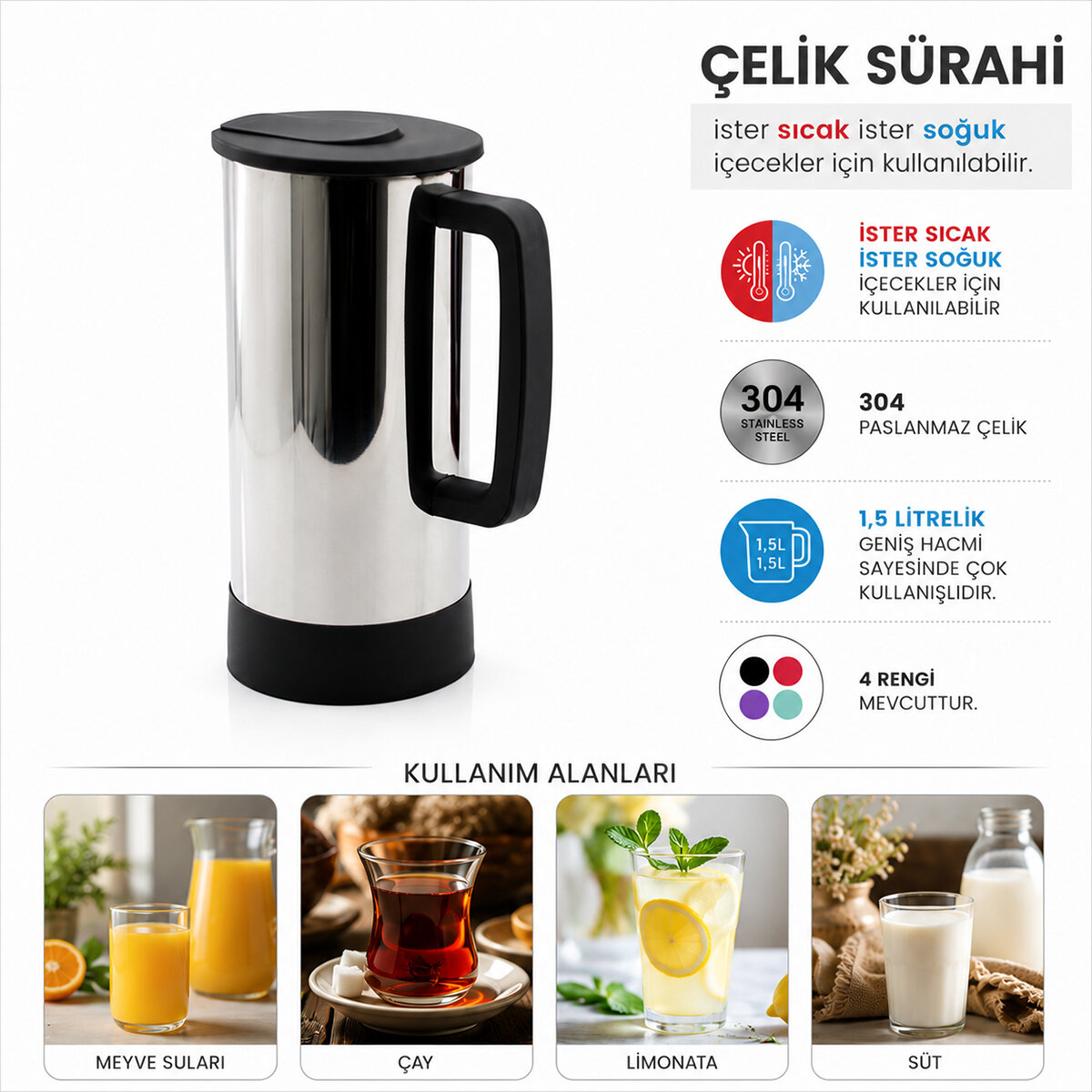 GRİ - PASLANMAZ ÇELİK SICAK - SOĞUK ÇELİK SÜRAHİ