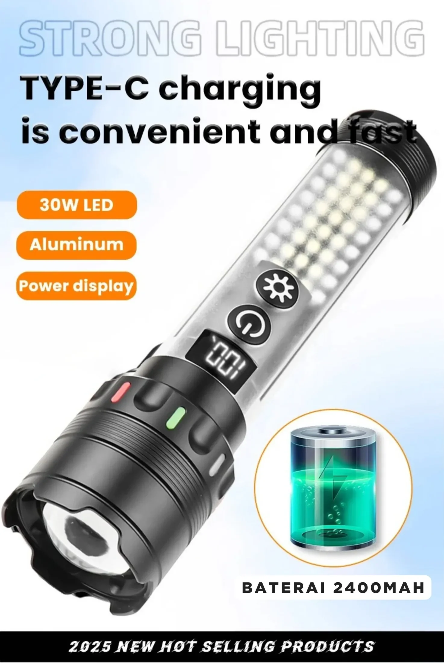 Güçlü Taktik Led El Feneri Paweınuo Sdt53 – 3800lm, 35w, Yan Cob Aydınlatma Ve Type-c Şarj Özelliğine Sahip