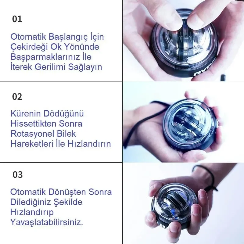 Gyro Ball El Bilek Egzersiztopu Otomatik Jiroskop Kol Kuvvet Spor Ekipmanı