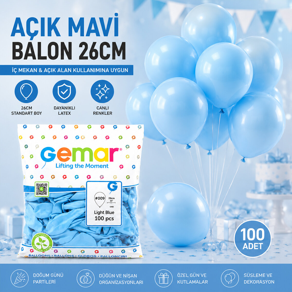 İÇ MEKAN - AÇIK MAVİ BALON 10 INC - 26CM - 100PCS