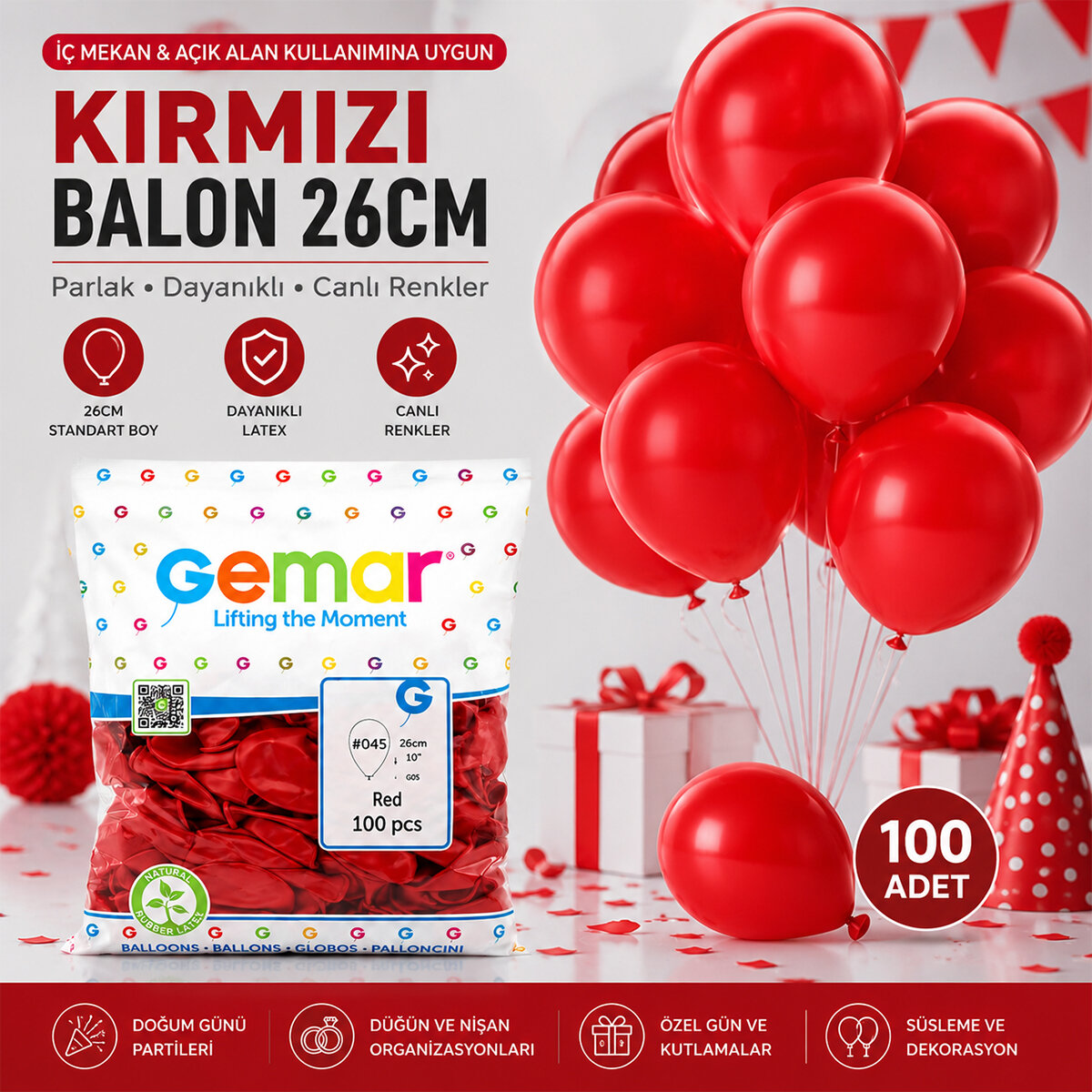 İÇ MEKAN - KIRMIZI BALON 10 INC - 26CM - 100PCS