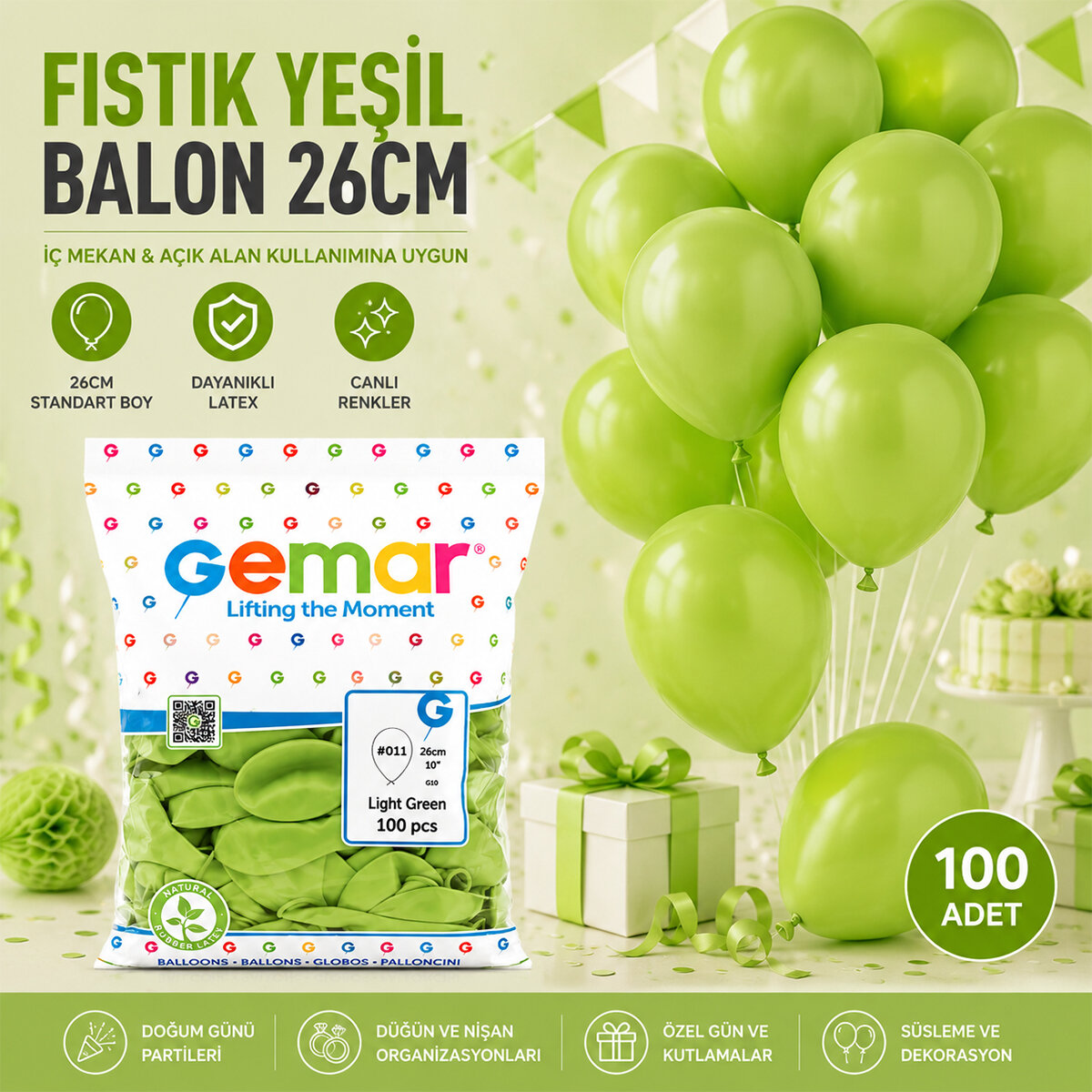 İÇ MEKAN - FISTIK YEŞİL BALON 10 INC - 26CM - 100PCS