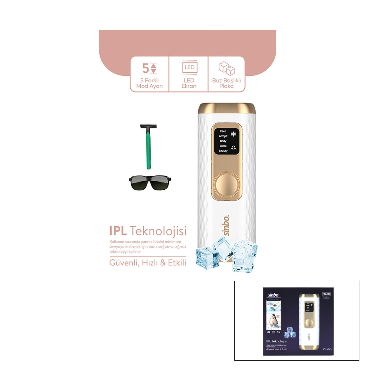 IPL BUZ LAZER EPİLATÖR - EPİLASYON CİHAZI 5 FARKLI MOD - LCD EKRAN TÜM VÜCUT UYGUN SEL-6049
