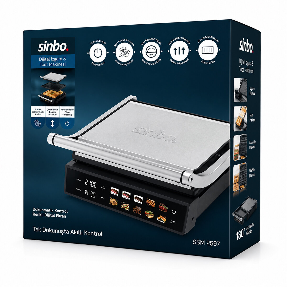 IZGARA VE TOST MAKİNES İ 4 DİLİM YAPIŞMAZ YÜZEY DOKUNMATİK DİJİTAL EKRAN - 2000W SSM-2597