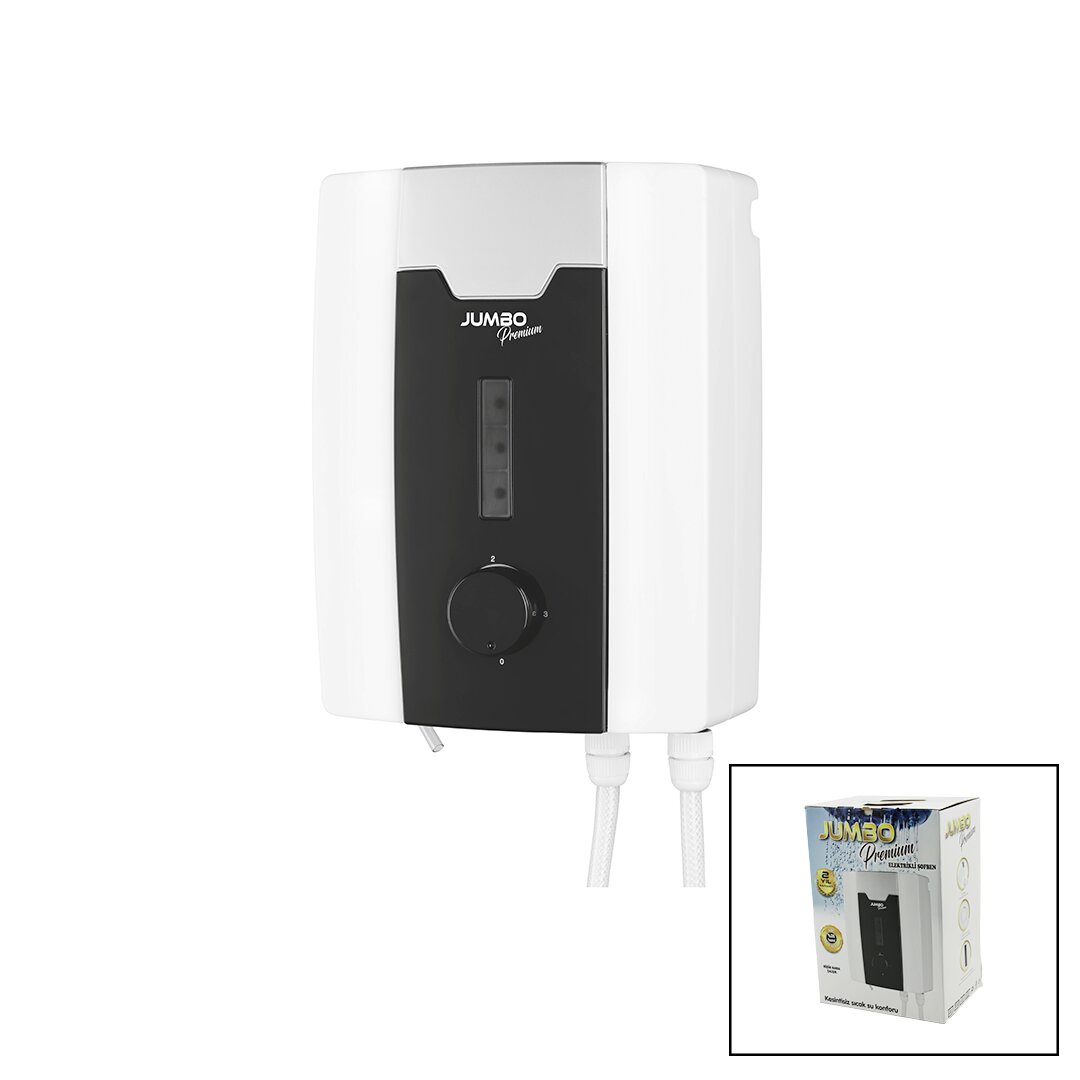 JUMBO PREMİUM BEYAZ SU ISITICI ELEKTRİKLİ ŞOFBEN DUŞ BAŞLIK 7 EMNİYET TERMOSTAT 3 KADEMELİ 8000W