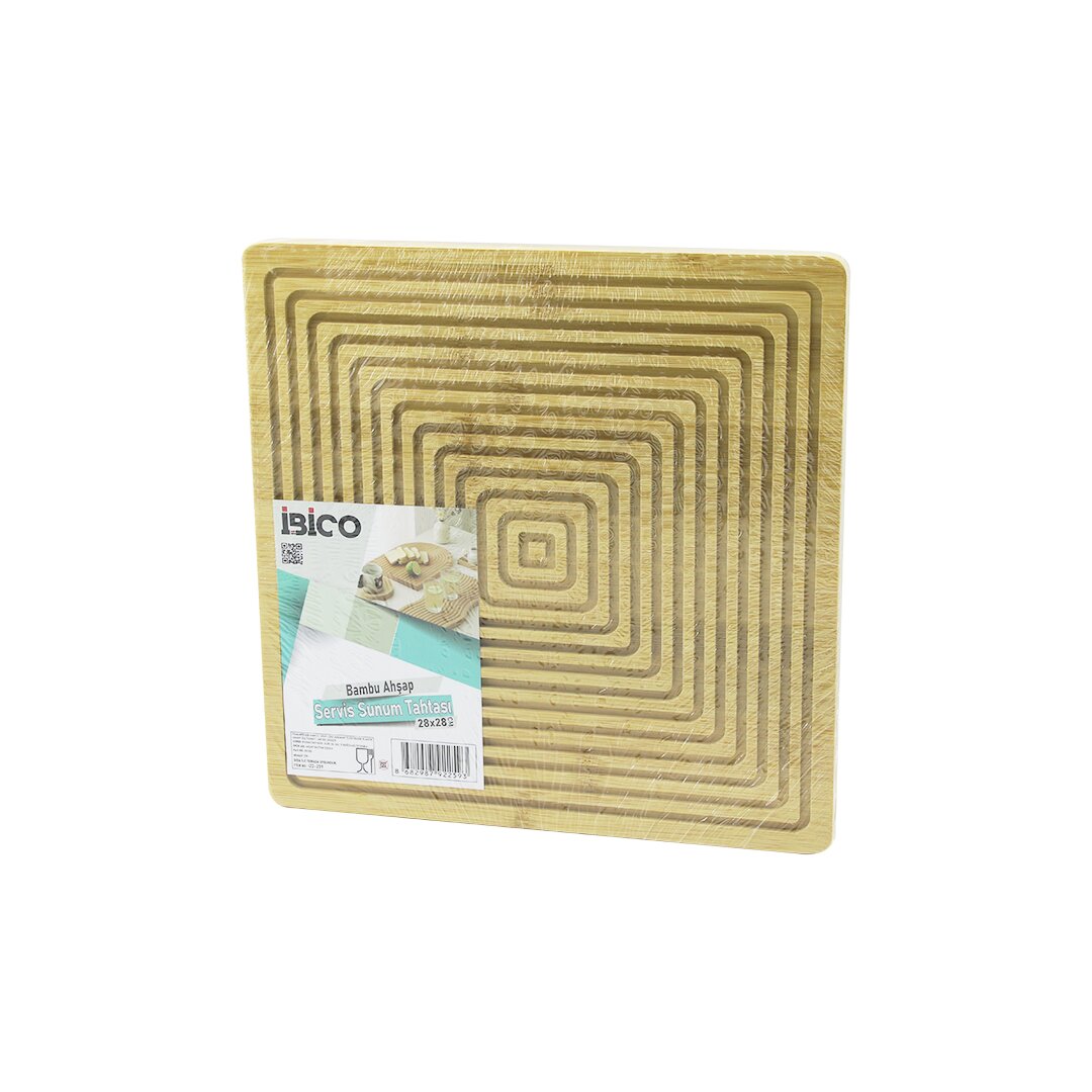 KARE  ÇİFT TARAFLI=DÜZ - KANALLI AHŞAP BAMBU SUNUM TEPSİ 28X28CM