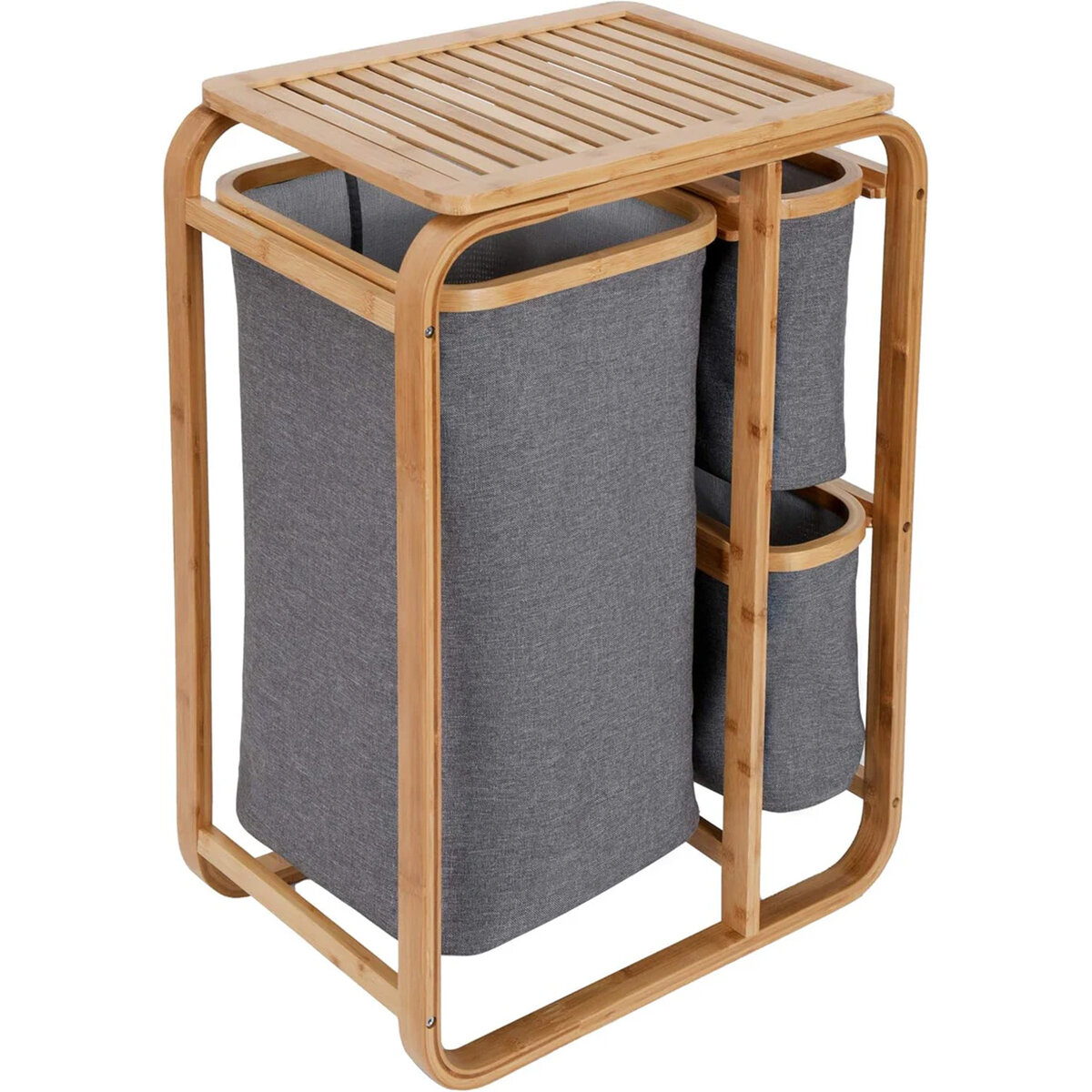 KİRLİ ÇAMAŞIR SEPETİ AHŞAP - BAMBU 3 ORGANİZER BÖLMELİ KUMAŞ ÇANTALI 50X30X70CM