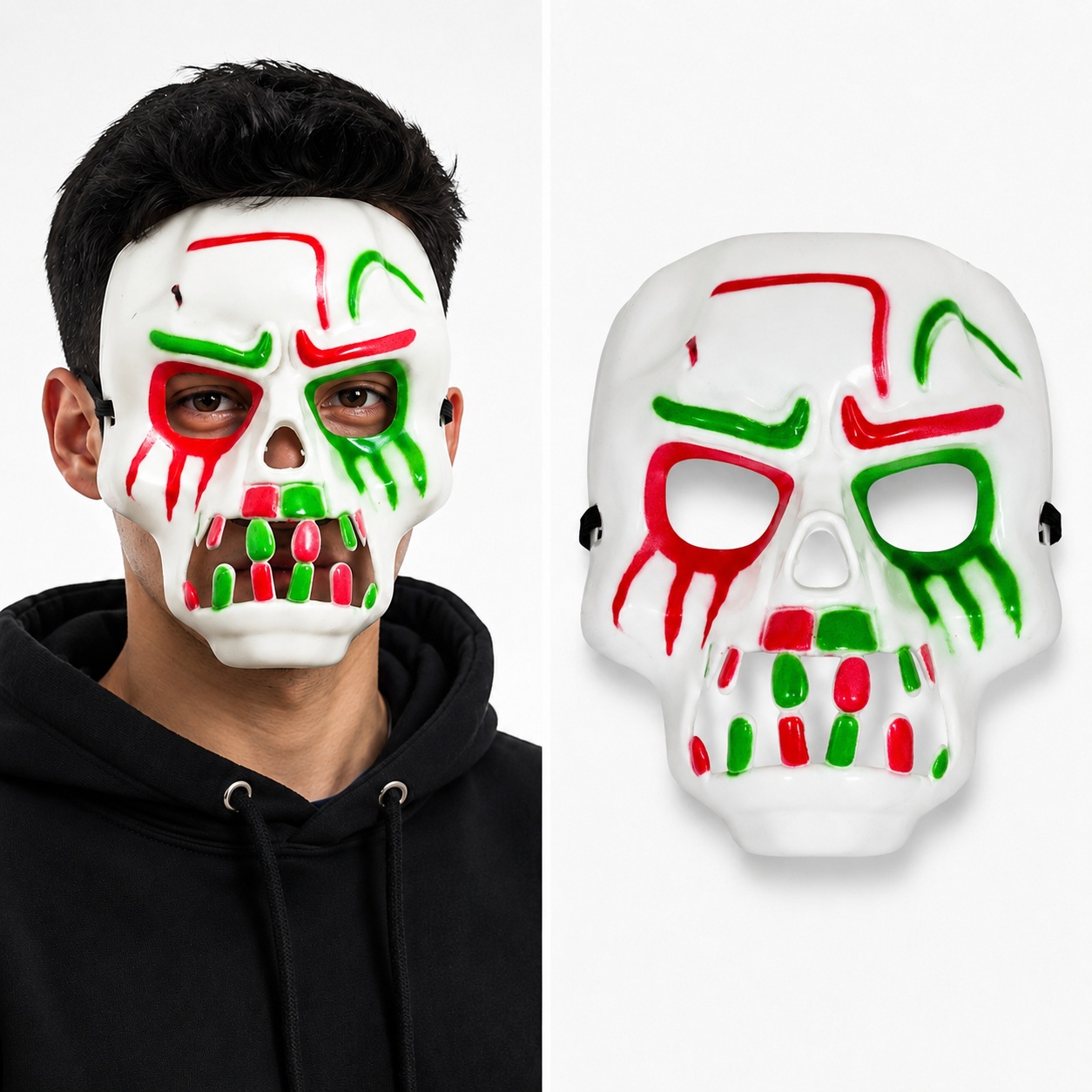 Kırmızı Yeşil Kurukafa Maskesi Yetişkin Çocuk Parti Maskesi