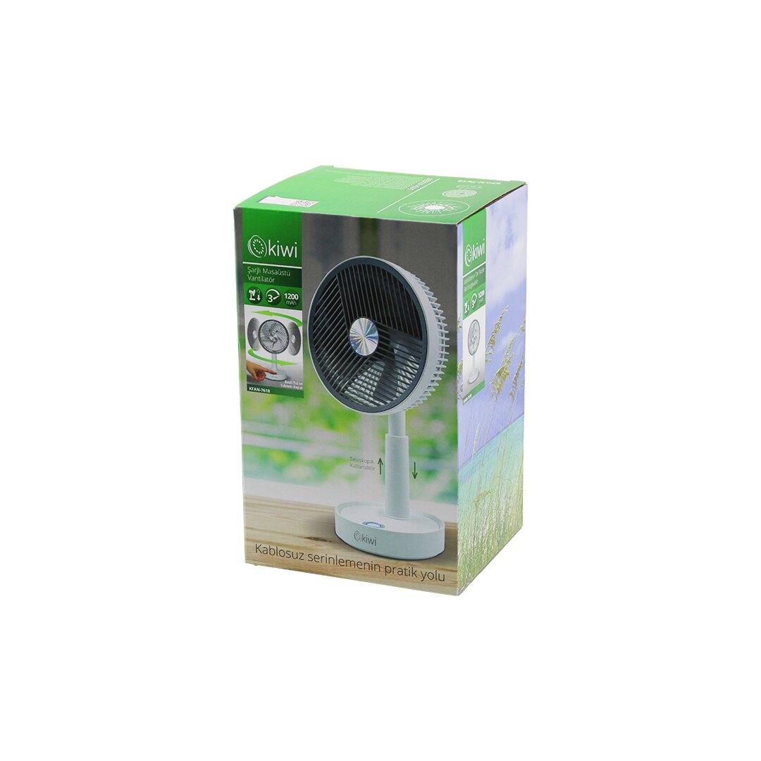 KİWİ KFAN-7618 USB ŞARJLI 5 İNÇ - 13.4CM MASA ÜSTÜ VANTİLATÖR 3 KADEME HIZ 5 PLS.KANAT AYARLI YÜKSEKLİK:20-28CM