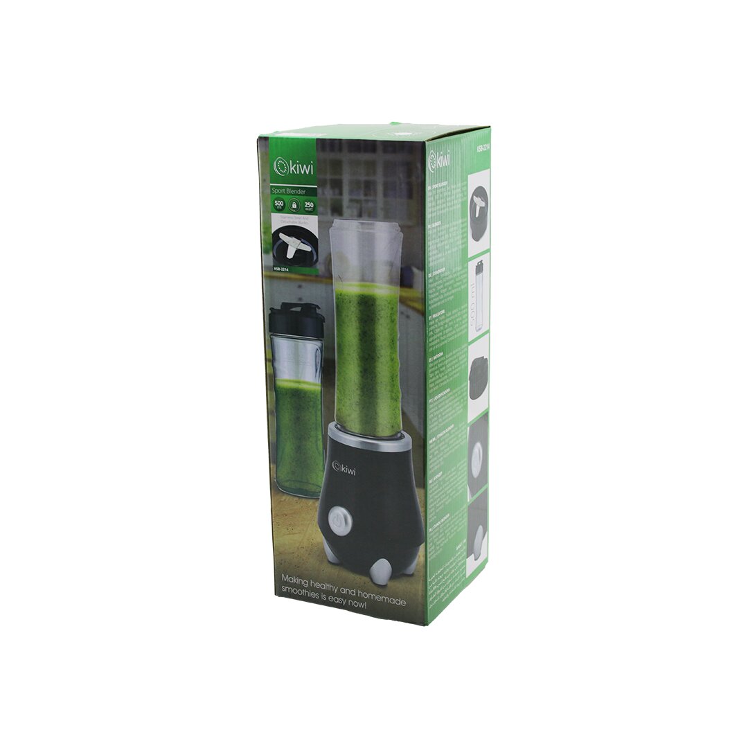 KİWİ KSB-2214 STANDLI BLENDER 250W 500MLPASLANMAZ ÇELİK BIÇAK 2İN1 ŞİŞE=BLENDER HAZNE- MATARA=TAŞIMA KULPLU