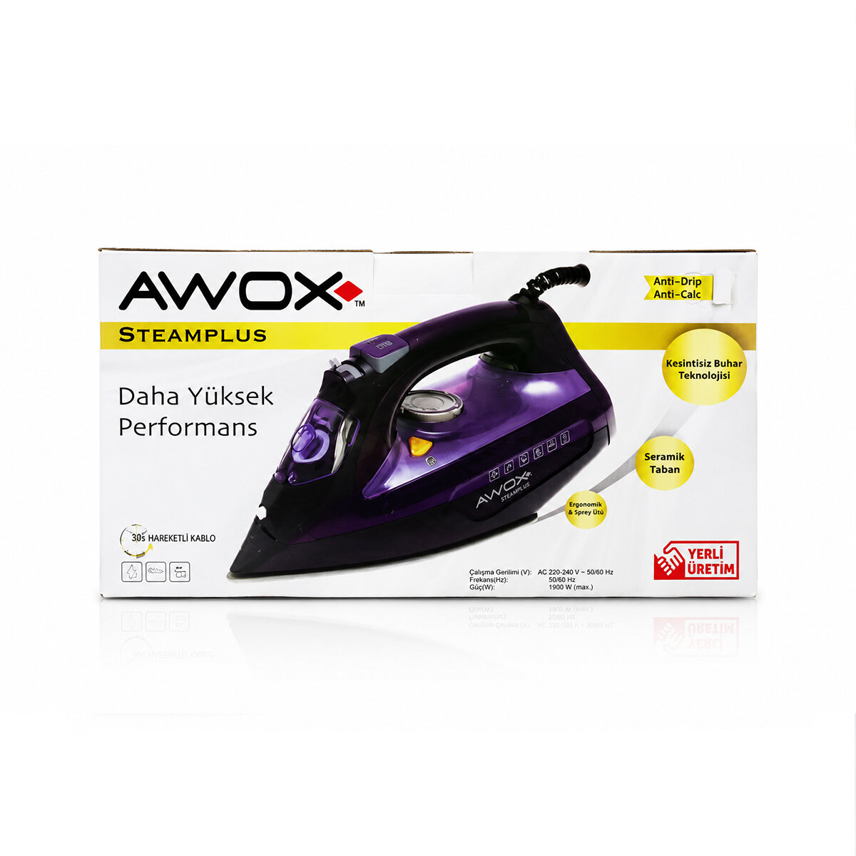 KOYU MAVİ - BEYAZ BUHARLI ÜTÜ SERAMİK TABAN - 360° HAREKETLİ KABLO - BUHAR AYARLAMA 2100W STEAMPLUS-1716