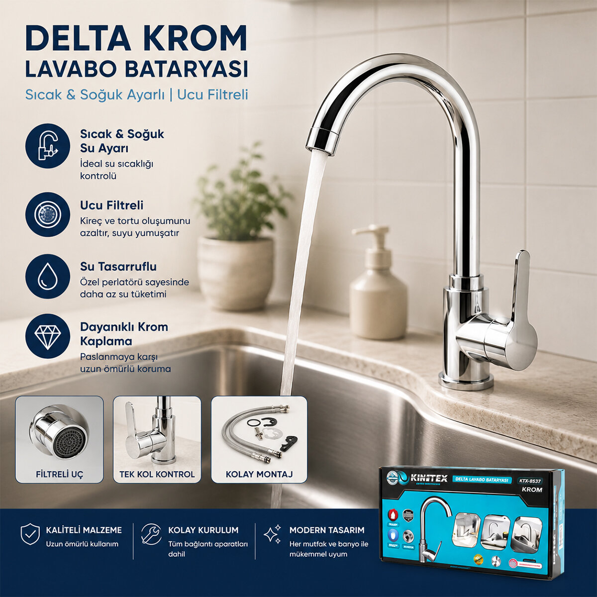 KROM DELTA LAVABO BATARYASI AÇ KAPA KTX-2639