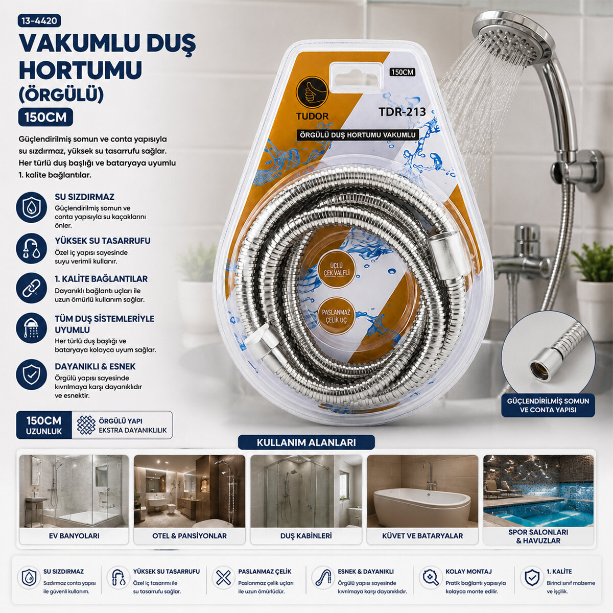 KROM - ÖRGÜLÜ VAKUMLU DUŞ HORTUMU 150CM VAKUMLU AMBALAJ