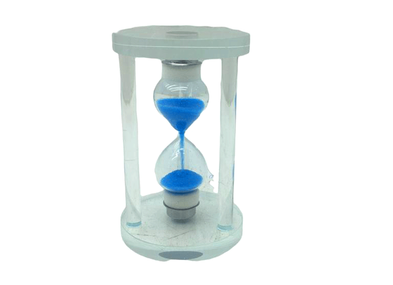 KÜÇÜK CAM KUM SAATİ CAM STANDLI 5 DAKİKA ZAMANLI = ÇAP: 5.8CM-YÜKSEKLİK: 9.8CM