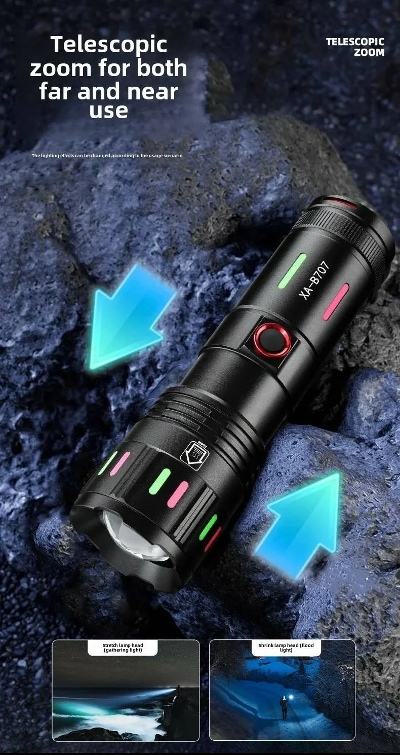 LED El Feneri 2000 Lümen USB Şarj Edilebilir Flash Işığı Yüksek Güçlü El Feneri Taktiksel Uzun Menzil El Lambası XA-B707