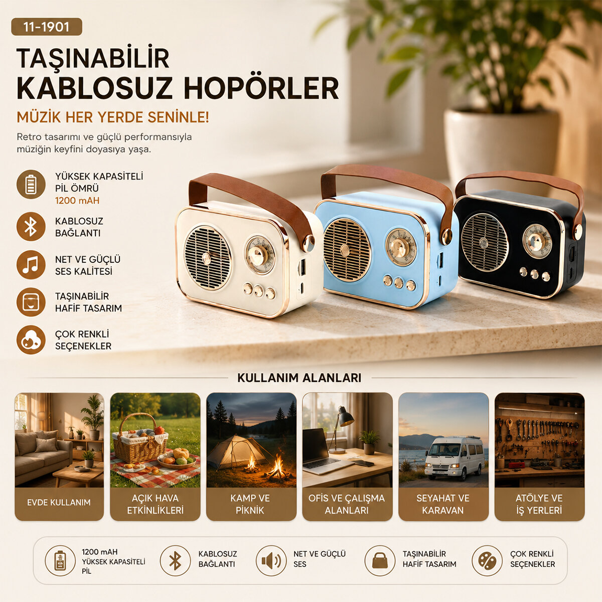 M4 PORTABLE WİRELESS HOPARLÖR - SPEAKER IŞIKLI USB ŞARJLI RENKLİ KASA - BRONZ ÇERÇEVEUSB - DC 5V - TF