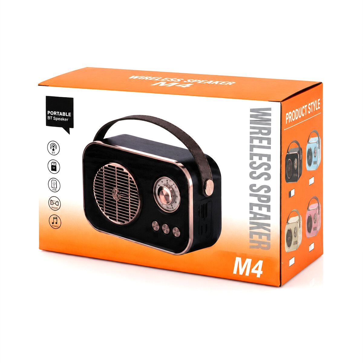 M4 PORTABLE WİRELESS HOPARLÖR - SPEAKER IŞIKLI USB ŞARJLI RENKLİ KASA - BRONZ ÇERÇEVEUSB - DC 5V - TF