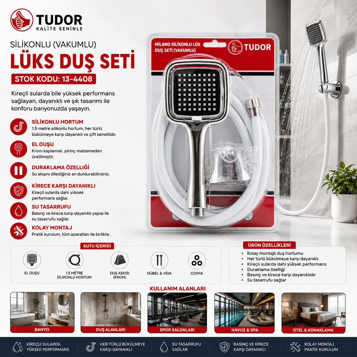 MİLANO VAKUMLU - SİLİKON LÜKS DUŞ SETİ DUŞ BAŞLIK=MİX SİLİKON HORTUM=1.5MT MAFSAL=3 KADEME