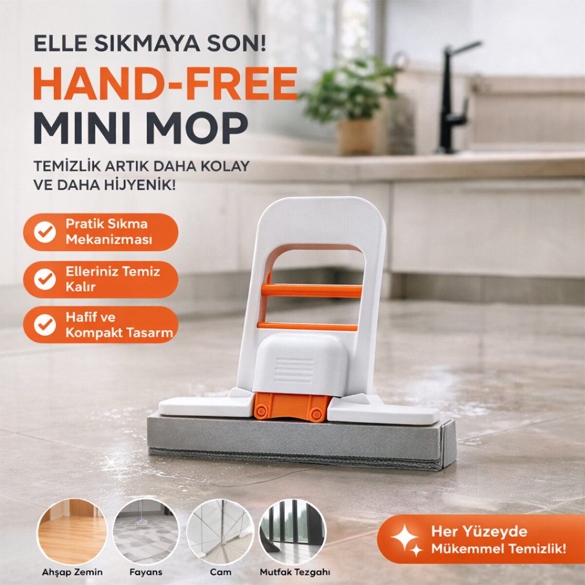 MİNİ MOP 180° TEMİZLİK APARATI TEZGAH - PENCERE - CAM - ZEMİN