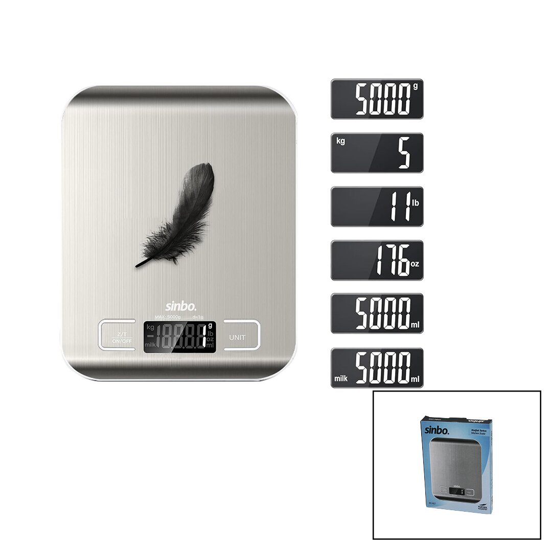 MUTFAK TARTISI TERAZİ İNOX LCD EKRAN 5KG/1GR PİLLİ=2X AAA PİL GR/OZ/ML/IB ÖLÇÜM SKS-4527