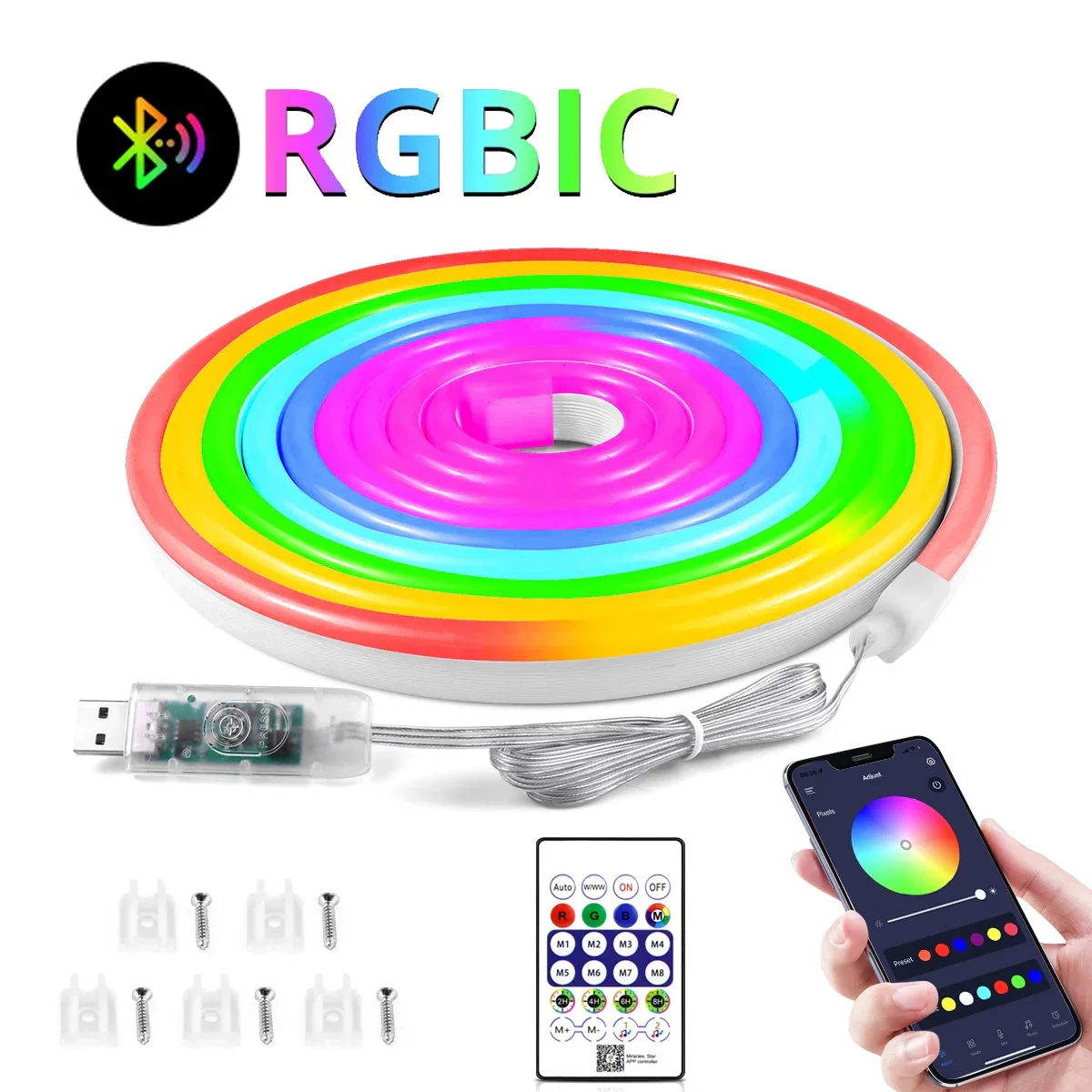 Neon LED Esnek Aydınlatma - RGB MAGIC SMART - 5 Metre Paket IP67 - Uzaktan Kumanda + Uygulama