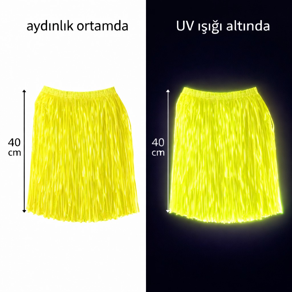 Neon Sarı Hawaii Parti Eteği 40 cm