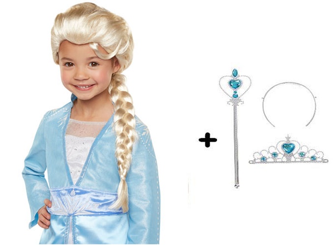 Örgülü Karlar Ülkesi Frozen Elsa Peruğu Tacı ve Sopası Çocuk Boy