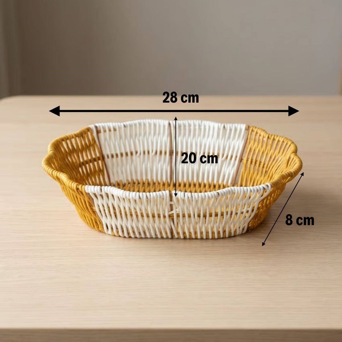 Oval Çift Renkli Plastik Rattan Ekmek ve Meyve Sepeti - Çok Amaçlı Banyo ve Mutfak Düzenleyici - Yıkanabilir Dekoratif Tezgâh Üstü Organiz