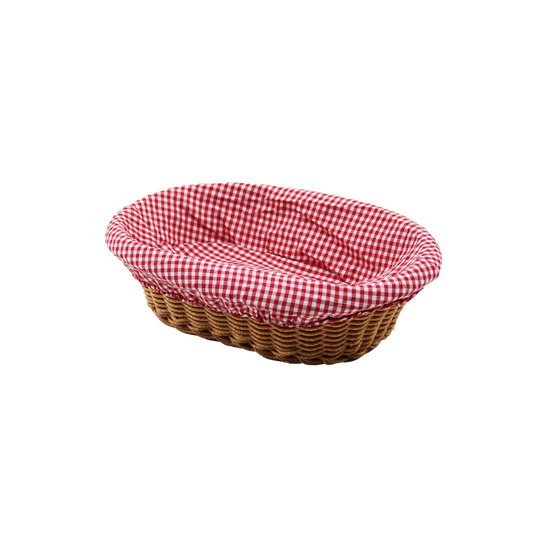 OVAL RENKLİ BEZLİ İP HASIR EKMEK SEPETİ KULPLU TABAN:11.5X20 - AĞIZ:18X28 DERİNLİK:7CM