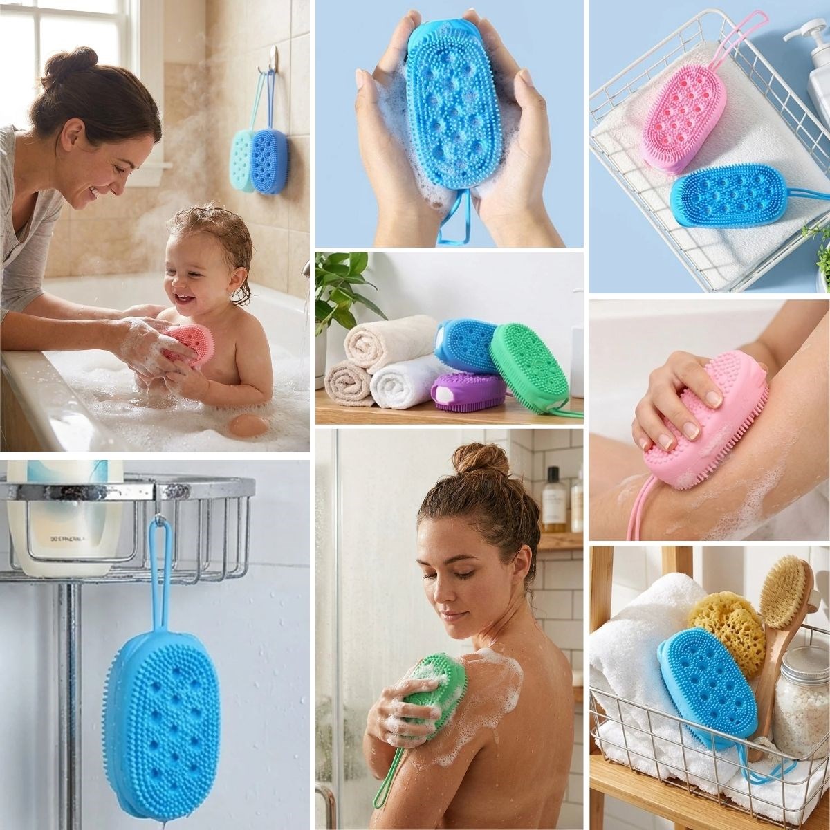 Peeling Etkili Süngerli Silikon Banyo Lifi – Asma Kancalı Duş Kesesi