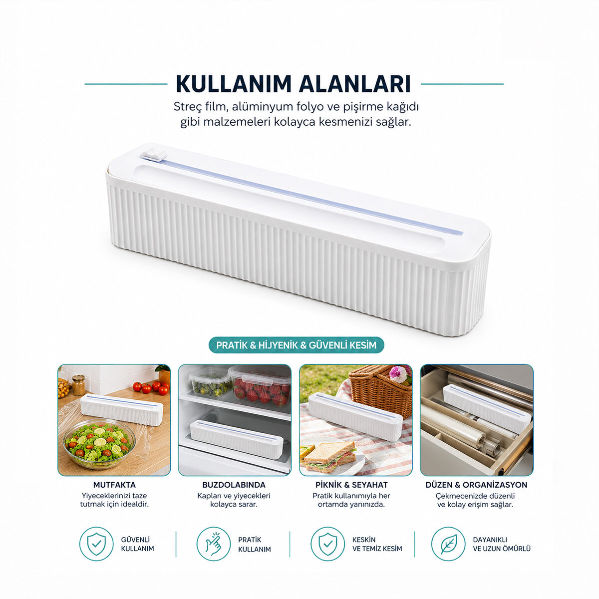 PLASTİK FOLYO - STREÇLİK FİLM KESİCİ 35CM PRATİK KESME APARATLI MANYETİK SABİTLEME