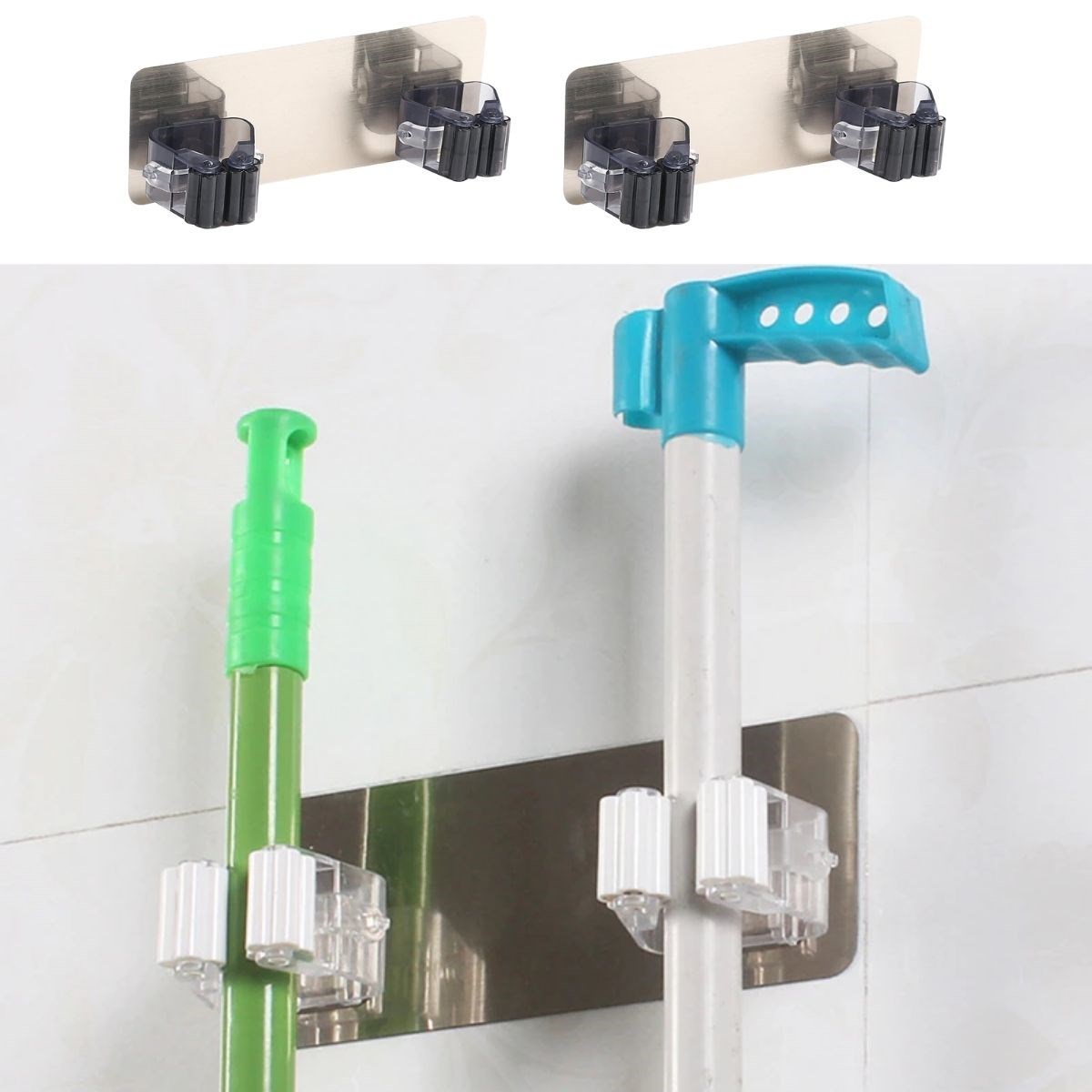 Pratik Organizer 4'lü Yapışkanlı Fırça Paspas Mop Fırça Sabitleyici Ergonomik Alet Aparatı