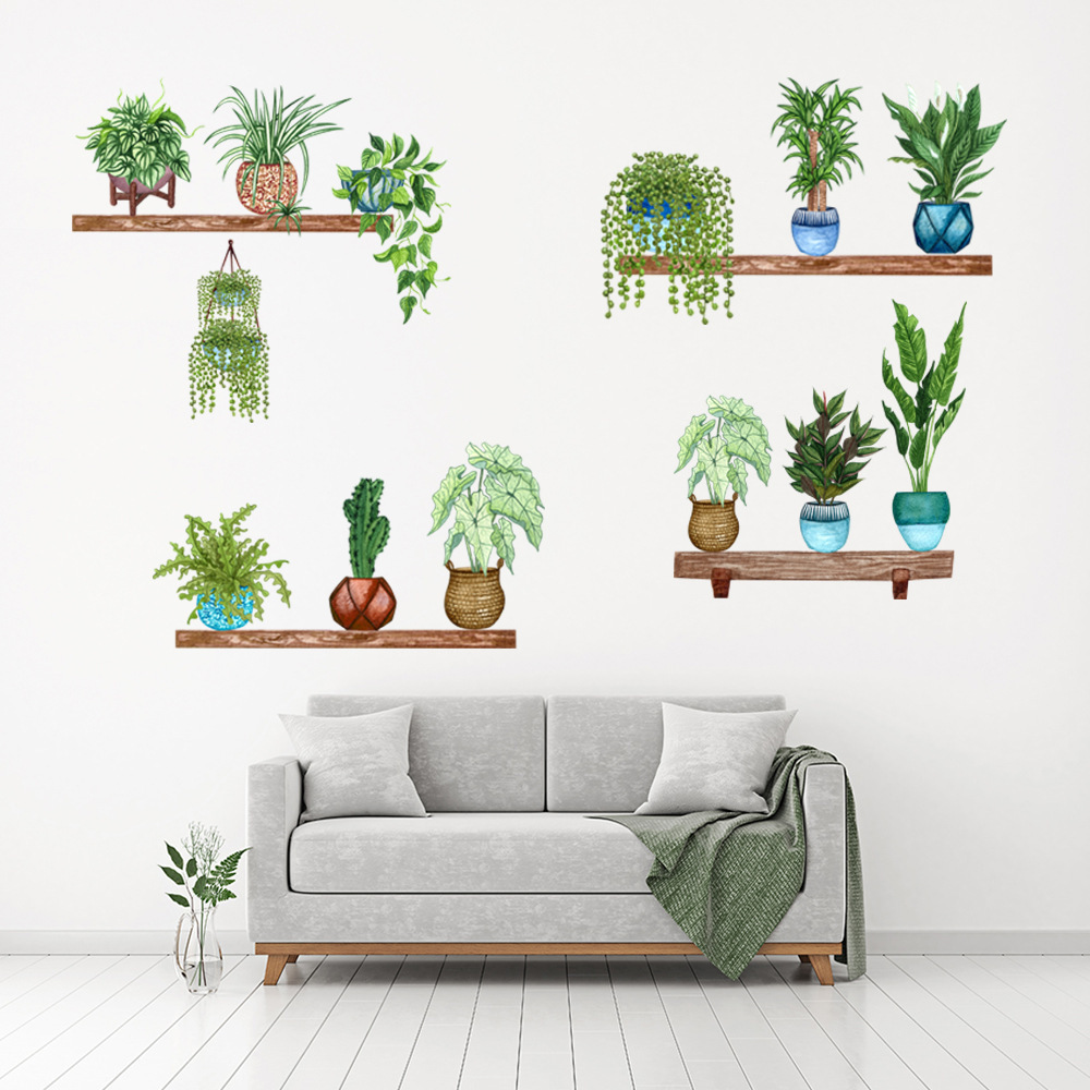 Raflı Saksılı Çiçek Tasarımlı Yapışkanlı Sticker