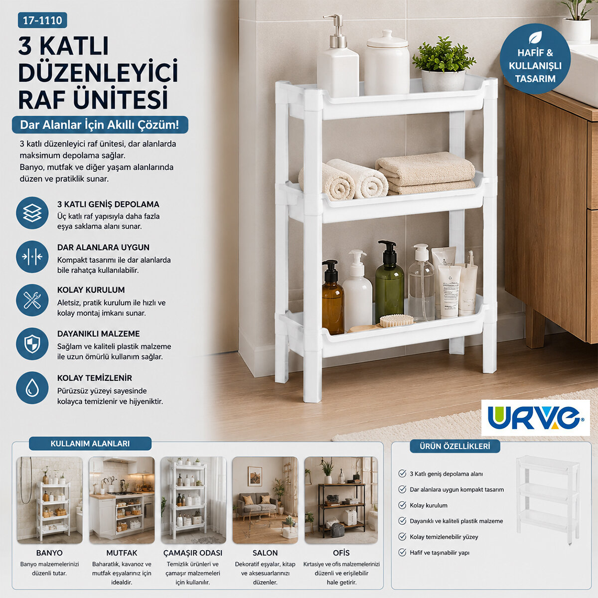 RAFTY 3 KATLI SEPET ORGANİZER DÜZENLEYİCİ RAF ÜNİTESİ 465X145X500MM