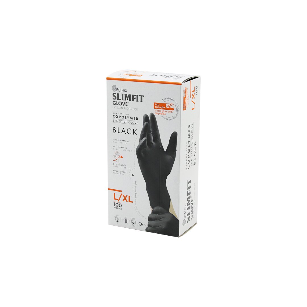 REFLEX SLİMFİT GLOVE KOD-031 L-XL SİYAH PUDRASIZ MUAYENE ELDİVEN 100LÜ