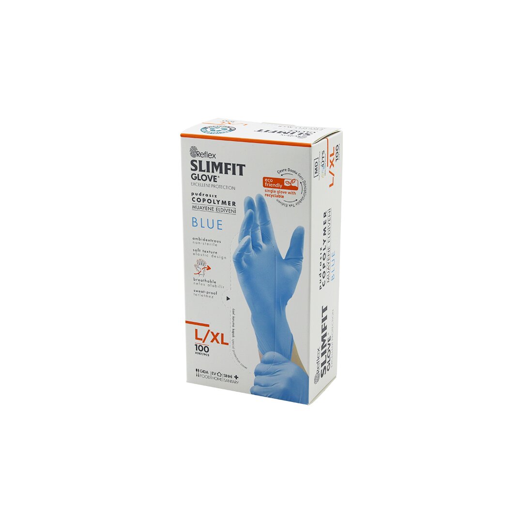 REFLEX SLİMFİT GLOVE KOD-025 L-XL MAVİ PUDRASIZ MUAYENE ELDİVEN 100LÜ
