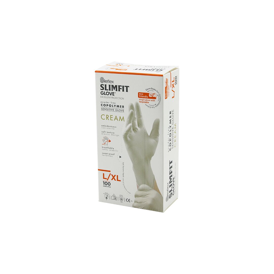REFLEX SLİMFİT GLOVE KOD-028 L-XL KREM PUDRASIZ MUAYENE ELDİVEN 100LÜ